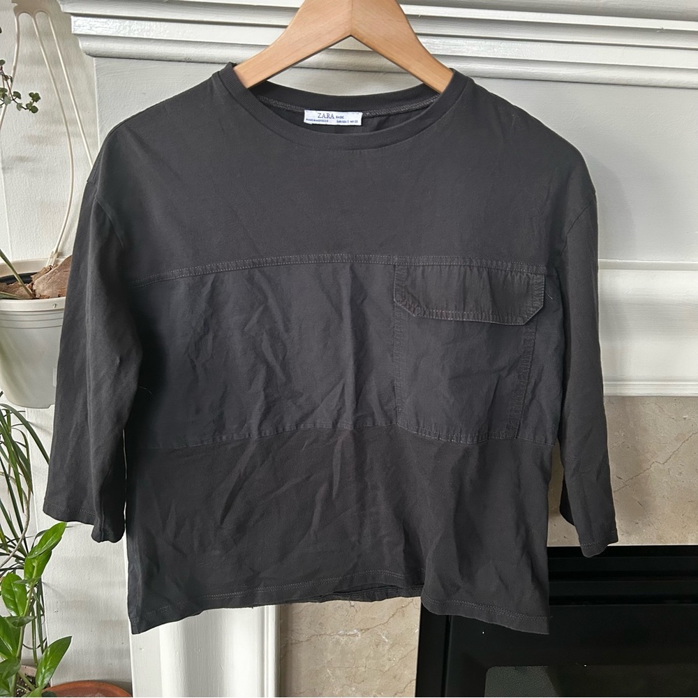 Zara Black Panel Cropped T-Shirt